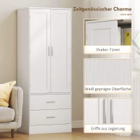 HOMCOM 159 cm keukenkast, verstelbare planken, 2 lades, voor keuken, eetkamer, spaanplaat, MDF, wit(m-6)