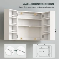 HOMCOM Wall Mount Medicine Cabinet with Key Lock, 3 Tier First Aid Cabinet with 2 Doors and 11 Storage Compartments, White(m-7)