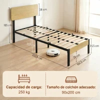 HOMCOM Estructura de Cama 90x200 cm con Cabecero y Piecero Base de Colchón con Space de Almacenamiento(m-3)