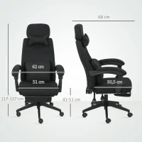 Vinsetto Cadeira de escritório grande conforto encosto ajustável descanso para os pés rodízios 360° linho 62 x 68 x 127 cm preto(m-3)