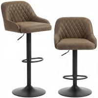 HOMCOM 2er-Set Barhocker, hohe Küchenhocker mit drehbarem Sitz und höhenverstellbar, Dunkelbraun(m-1)
