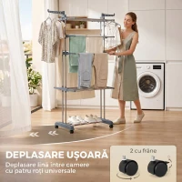 HOMCOM Suport de Uscat Rufe Pliabil cu 5 Niveluri, Uscător Vertical cu Roți, Gri(m-6)