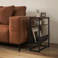 HOMCOM Tavolino Stretto, Tavolino Industriale con 3 Ripiani, Porta Riviste a Forma di V, Comodino per Soggiorno, Piccoli Spazi, Marrone Rustico(m-7)