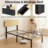 HOMCOM Estructura de Cama 90x200 cm con Cabecero y Piecero Base de Colchón con Space de Almacenamiento(m-6)