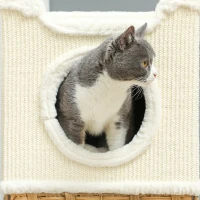 PawHut Casinha para gato de interior 3 níveis, torre para gato com arranhador em sisal 41 x 41 x 75,5 cm, creme(m-4)