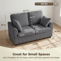 HOMCOM 2 Seater Sofa, Corduroy Small Couch with Spring Cushion, Wide and Deep Seat, Dark Grey(m-3)