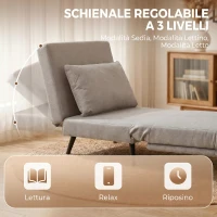HOMCOM Sillón Convertible 1 Plaza, Sillón-Cama Clic-Clac 3 en 1 con Respaldo Regulable, Cojín, Asiento Amplio, Marrón Claro(m-5)