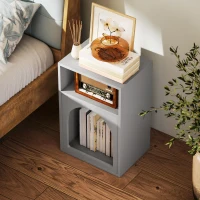 HOMCOM Bedside Table with 2 Open Compartments - Grey(m-6)