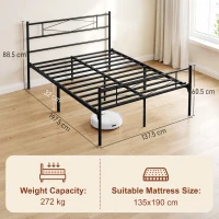 HOMCOM 4ft6 Double Bed Frame with Headboard and Footboard, Metal Platform Bed Frame with 32 cm Underbed Storage, Black(m-3)