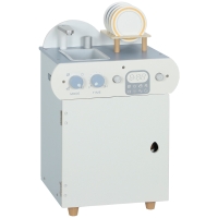 AIYAPLAY Conjunto de Cozinha com Pia, Máquina de Lavar Louça de Madeira para Crianças, 32 Peças de Acessórios, MDF, para Crianças a partir de 3 anos, Azul Claro