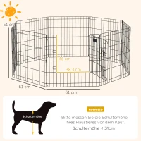 PawHut Haustierlaufstall, Spielgehege für Welpen und kleine Hunde, mit Tür, Indoor- und Outdoor-tauglich, 61 cm, Schwarz(m-3)