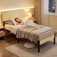 HOMCOM Estructura de Cama 90x200 cm con Cabecero y Piecero Base de Colchón con Space de Almacenamiento(m-9)