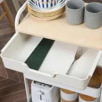 HOMCOM Desserte de cuisine chariot de service 2 étagères tiroir plateau aspect bois clair acier PP blanc(m-9)