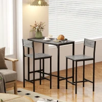 HOMCOM Conjunto de Mesa de Bar con Taburetes Mesa Alta con 2 Sillas de Bar Reposapiés y Respaldos Gris(m-5)
