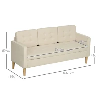 HOMCOM Canapé 3 places en flanelle de neige, canapé moderne avec rangement caché, dossier capitonné, 166,5 x 62 x 82 cm, crème(m-3)