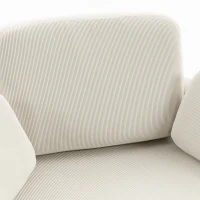 HOMCOM Fauteuil met opbergpoef, cordbekleding, omsluitende leesstoel met verstelbare hoofdsteun, brede zitting, crèmewit(m-10)