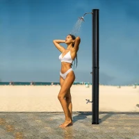 Outsunny Duche solar exterior 35L duche de jardim praia piscina solar com chuveiro e torneira termômetro(m-2)
