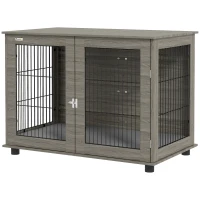 PawHut Gaiola para cão 2 em 1 mesa de apoio com almofada de pelúcia removível porta com fecho 100 x 60 x 73,5 cm cinza(m-7)