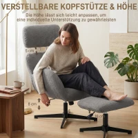 HOMCOM Drehbarer Sessel mit Fußhocker, höhenverstellbarer Akzentstuhl mit verstellbarer Kopfstütze, Schaukel-Funktion, Grau(m-4)
