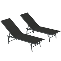 Outsunny Lot de 2 bain de soleil chaise longue pliante textilène transat jardin extérieur inclinable 54 x 164 x 84 cm noir(m-11)