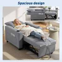 HOMCOM 3-in-1 Single Sofa Bed, Convertible Sleeper Chair Bed - Dark Grey(m-6)