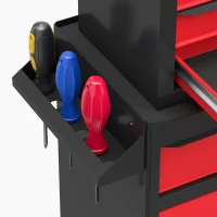 HOMCOM Carro de Herramientas con Ruedas 3 en 1 con 5 Cajones y Armario Inferior Paneles Perforados y Cerradura Negro y Rojo(m-12)