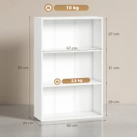 HOMCOM Estante de arrumação com 3 compartimentos e prateleira ajustável, 60 x 24 x 93 cm, branco(m-3)