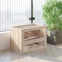 PawHut Houten knaagdierenkooi kooi muizenkooi ratten chinchillakooi klein huisdier 60 x 35 x 42 cm(m-2)