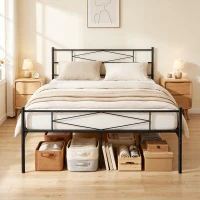HOMCOM 5ft King Bed Frame with Headboard and Footboard, Metal Platform Bed Frame with 32 cm Underbed Storage, Black(m-2)