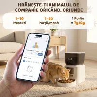 PawHut Distribuitor Automat de Hrană pentru Pisici și Câini 4L, WiFi 2,4G, Control din Aplicație cu Cameră, Bol, Alb(m-5)