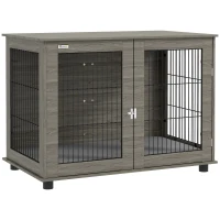 PawHut Gaiola para cão 2 em 1 mesa de apoio com almofada de pelúcia removível porta com fecho 100 x 60 x 73,5 cm cinza(m-1)
