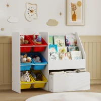 AIYAPLAY Mobile Portagiochi per Bambini con 6 Contenitori e Cassetto su Ruote, 100x30x80 cm, Multicolore(m-6)