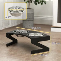PawHut Comedouro para cão elevado com suporte com 2 tigelas em aço inoxidável de 1L 52,5 x 30 x 16,5 cm preto(m-3)