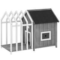 PawHut Casinha para cachorro externa em madeira casa para cachorro externa com terraço, porta de lamelas, 106 x 62,5 x 80,5 cm, cinza