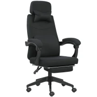 Vinsetto Cadeira de escritório grande conforto encosto ajustável descanso para os pés rodízios 360° linho 62 x 68 x 127 cm preto(m-1)
