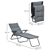 Outsunny Bain de soleil pliable transat inclinable 6 positions avec matelas + accoudoirs acier polyester gris(m-3)