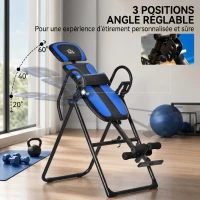 HOMCOM Table d'inversion pliable réglable entraîneur de gravité pour thérapie du dos avec coussins de cheville jusqu'à 110kg(m-6)