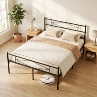 HOMCOM 4ft6 Double Bed Frame with Headboard and Footboard, Metal Platform Bed Frame with 32 cm Underbed Storage, Black(m-7)