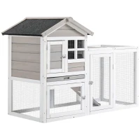 PawHut Gaiola para Coelhos estilo cottage - abrigo superior com rampa e recinto exterior - bandeja deslizante, telhado(m-1)