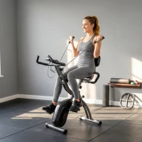 SPORTNOW 3 in 1 Heimtrainer Fahrrad Klappbar Leise Liegeergometer mit LCD Monitor Bluetooth Herzfrequenz Sensor Widerstandsband(m-9)