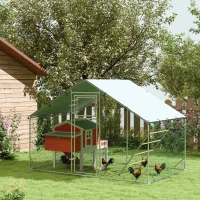 PawHut Enclos poulailler extérieur parc grillagé 6 m² avec perchoir et mangeoire acier galvanisé Ø25mm 300x200x195cm argent(m-2)