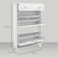HOMCOM Scarpiera Salvaspazio Slim con 2 Ante a Ribalta, Scarpiera Ingresso con Ripiani Regolabili, Cassetto, Base Rialzata, Bianco(m-3)