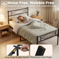 HOMCOM 3ft Single Bed Frame with Headboard and Footboard, Metal Platform Bed Frame with 32 cm Underbed Storage, Black(m-4)
