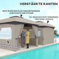 Outsunny 3,4 x 3,4 m Tuinpaviljoen, Feesttent met Ventilatiedak, Boogvensters, Stalen Frame, Lichtgrijs(m-5)