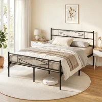HOMCOM 5ft King Bed Frame with Headboard and Footboard, Metal Platform Bed Frame with 32 cm Underbed Storage, Black(m-7)