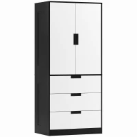 HOMCOM 2 Door Wardrobe, Modern Wardrobe with 3 Drawers and Hanging Rod for Bedroom, Black(m-7)