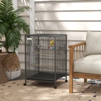 PawHut Cage oiseau sur pied cage sur roulettes avec balançoire, perchoirs et plateau coulissant 48 x 46 x 78 cm en acier noir(m-10)