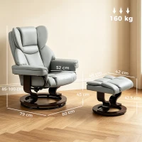 HOMCOM Draaibare relaxfauteuil met voetenbank, hoge rugleuning, hoogwaardig schuim, houten basis, lichtgrijs(m-3)