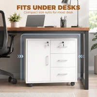 HOMCOM Caisson bureau meuble de rangement verrouillable avec 3 tiroirs et étagère réglable, roulettes, 40 x 60 x 56 cm, blanc(m-8)