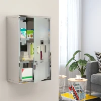 HOMCOM Armoire à pharmacie murale à 3 niveaux en acier inoxydable avec porte verrouillable en verre avec 2 clés(m-10)